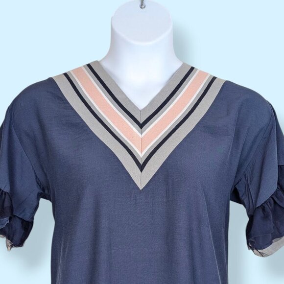 Yamei Blue Tulle Shift Dress - Picture 2 of 6